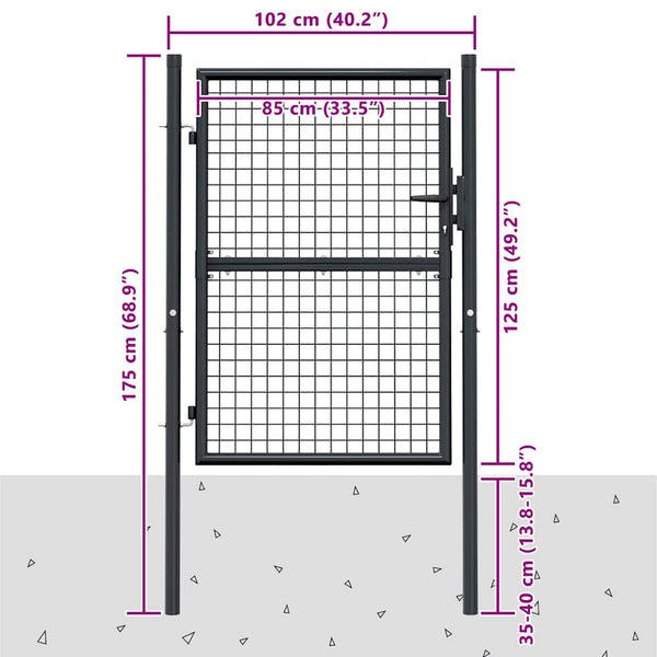 Maschen-Gartentor verzinkter Stahl 100 x 125 cm Grau