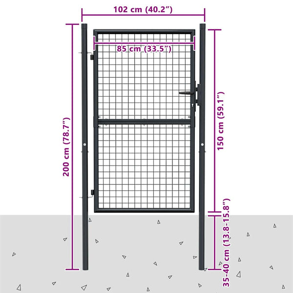 Maschen-Gartentor verzinkter Stahl 100 x 150 cm Grau
