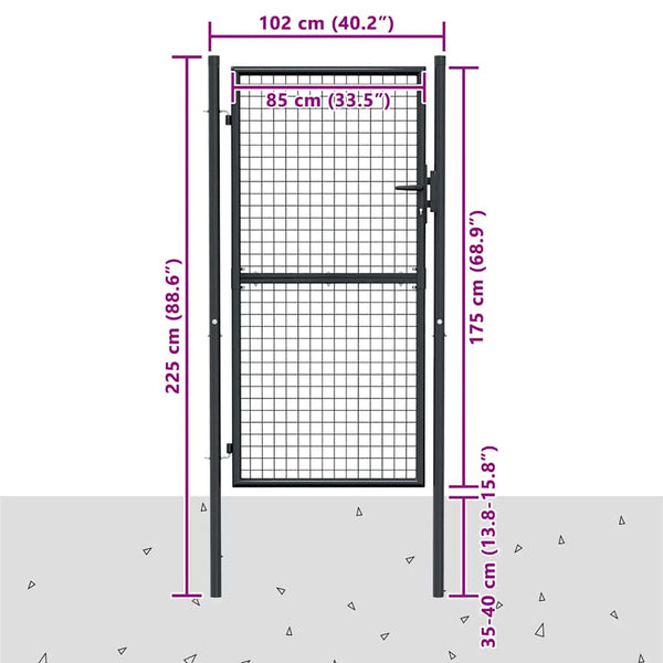 Maschen-Gartentor verzinkter Stahl 100 x 175 cm Grau