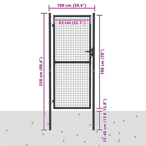 Maschen-Gartentor verzinkter Stahl 100 x 200 cm Grau