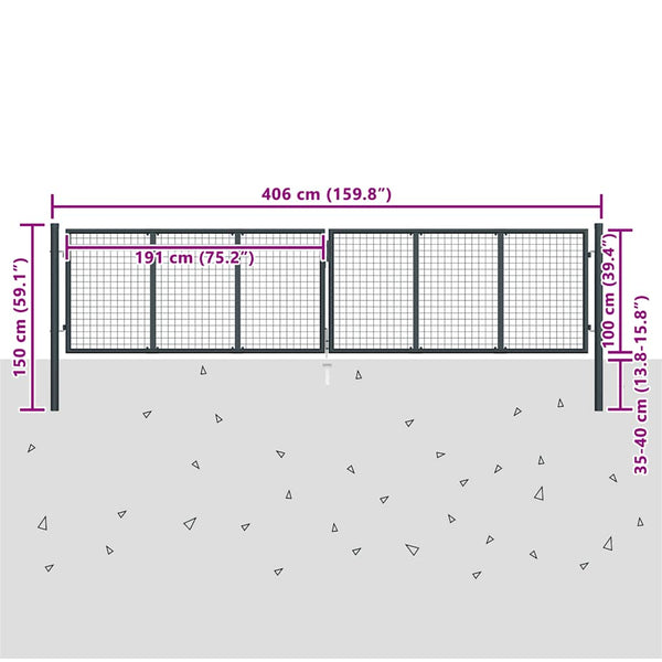 Maschen-Gartentor verzinkter Stahl 400 x 100 cm Grau