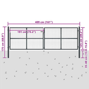 Maschen-Gartentor verzinkter Stahl 400 x 125 cm Grau