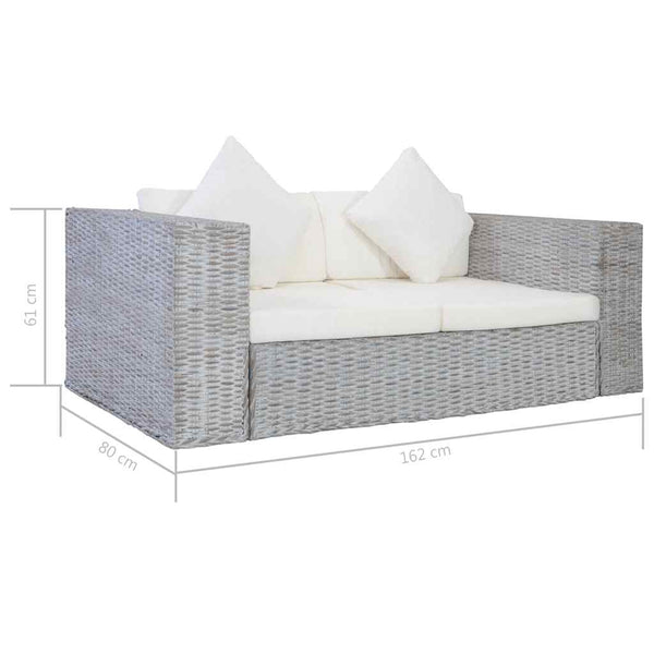 2-tlg. Sofagarnitur mit Auflagen Grau Natur Rattan