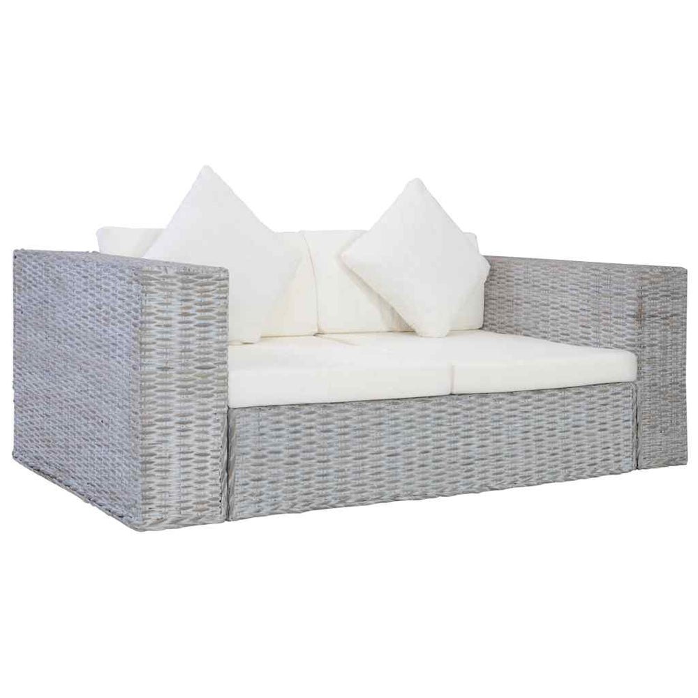 2-tlg. Sofagarnitur mit Auflagen Grau Natur Rattan