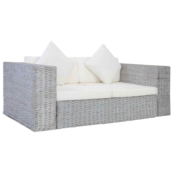 2-tlg. Sofagarnitur mit Auflagen Grau Natur Rattan