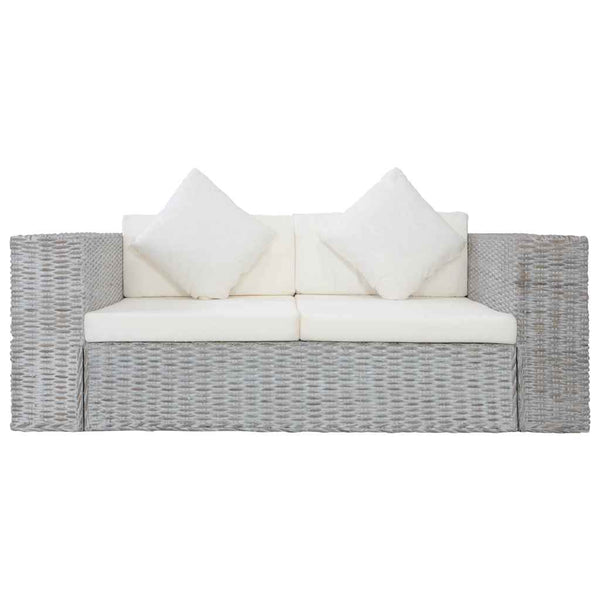 2-tlg. Sofagarnitur mit Auflagen Grau Natur Rattan