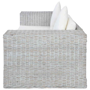 2-tlg. Sofagarnitur mit Auflagen Grau Natur Rattan