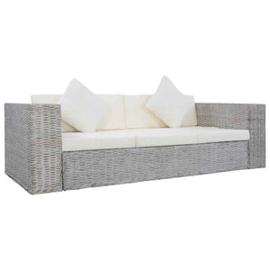 2-tlg. Sofagarnitur mit Auflagen Grau Natur Rattan