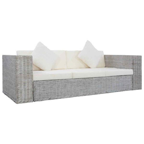 2-tlg. Sofagarnitur mit Auflagen Grau Natur Rattan