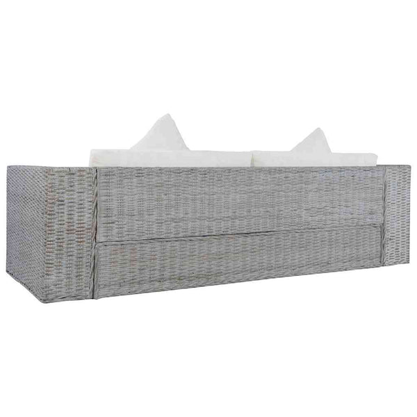 2-tlg. Sofagarnitur mit Auflagen Grau Natur Rattan