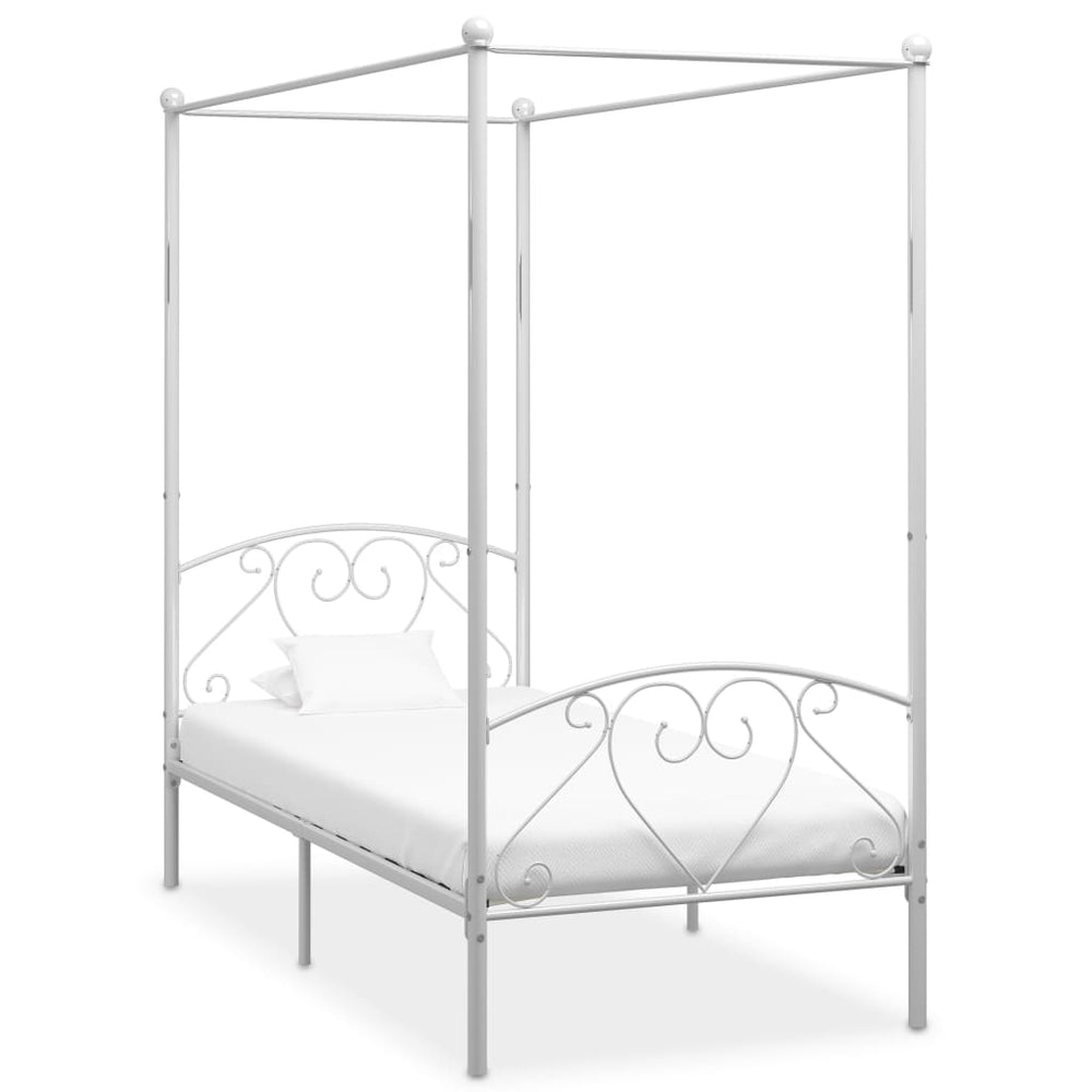 vidaXL Four-Poster Bed Frame White Metal 120 x 200 cm