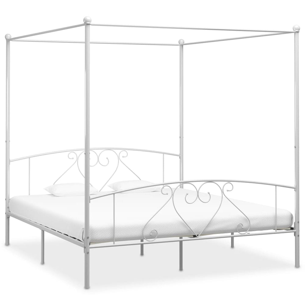 vidaXL Canopy Bed Frame White Metal 200 x 200 cm