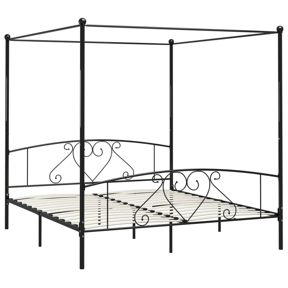 vidaXL Four-Poster Bed Frame Black Metal 200 x 200 cm