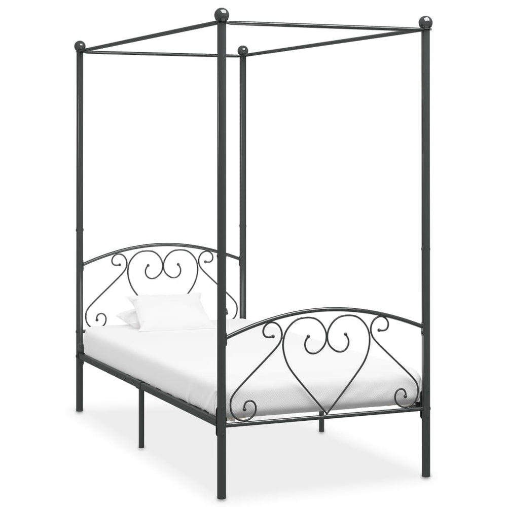 vidaXL Four-Poster Bed Frame Grey Metal 120 x 200 cm