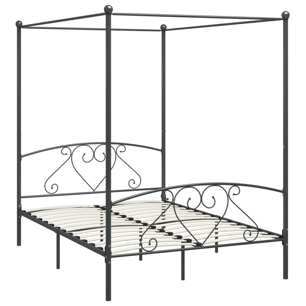 vidaXL Canopy Bed Frame Grey Metal 140 x 200 cm