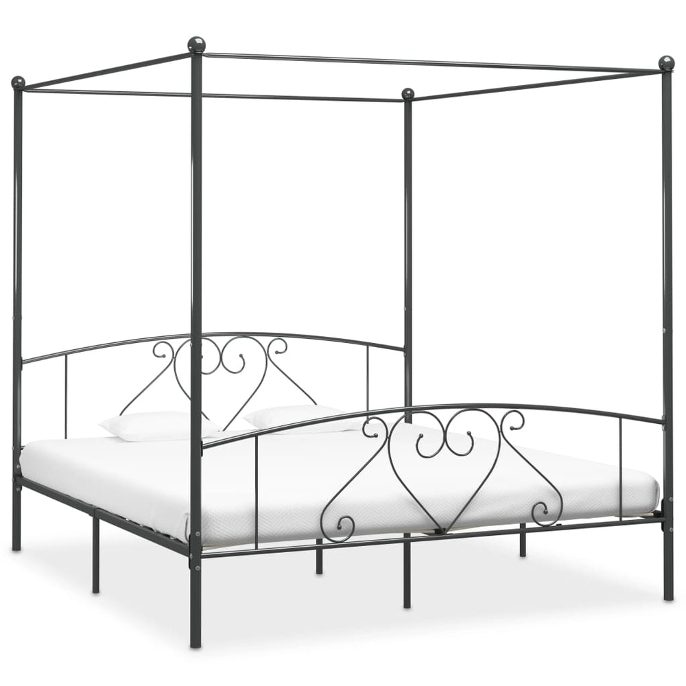 vidaXL Four-Poster Bed Frame Grey Metal 200 x 200 cm
