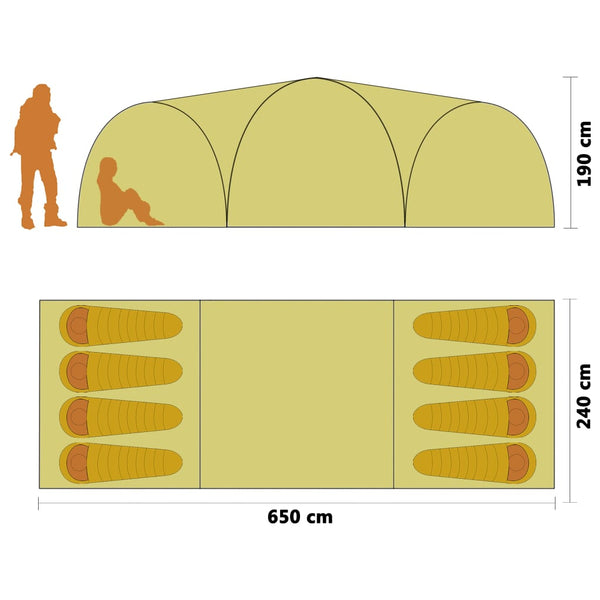 8-Personen-Campingzelt 650x240x190cm Grün
