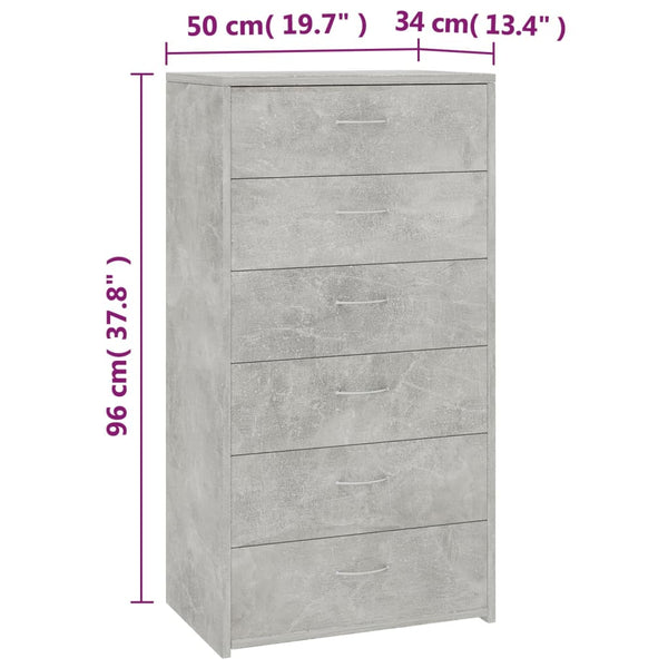 Betongraues Sideboard mit 6 Schubladen