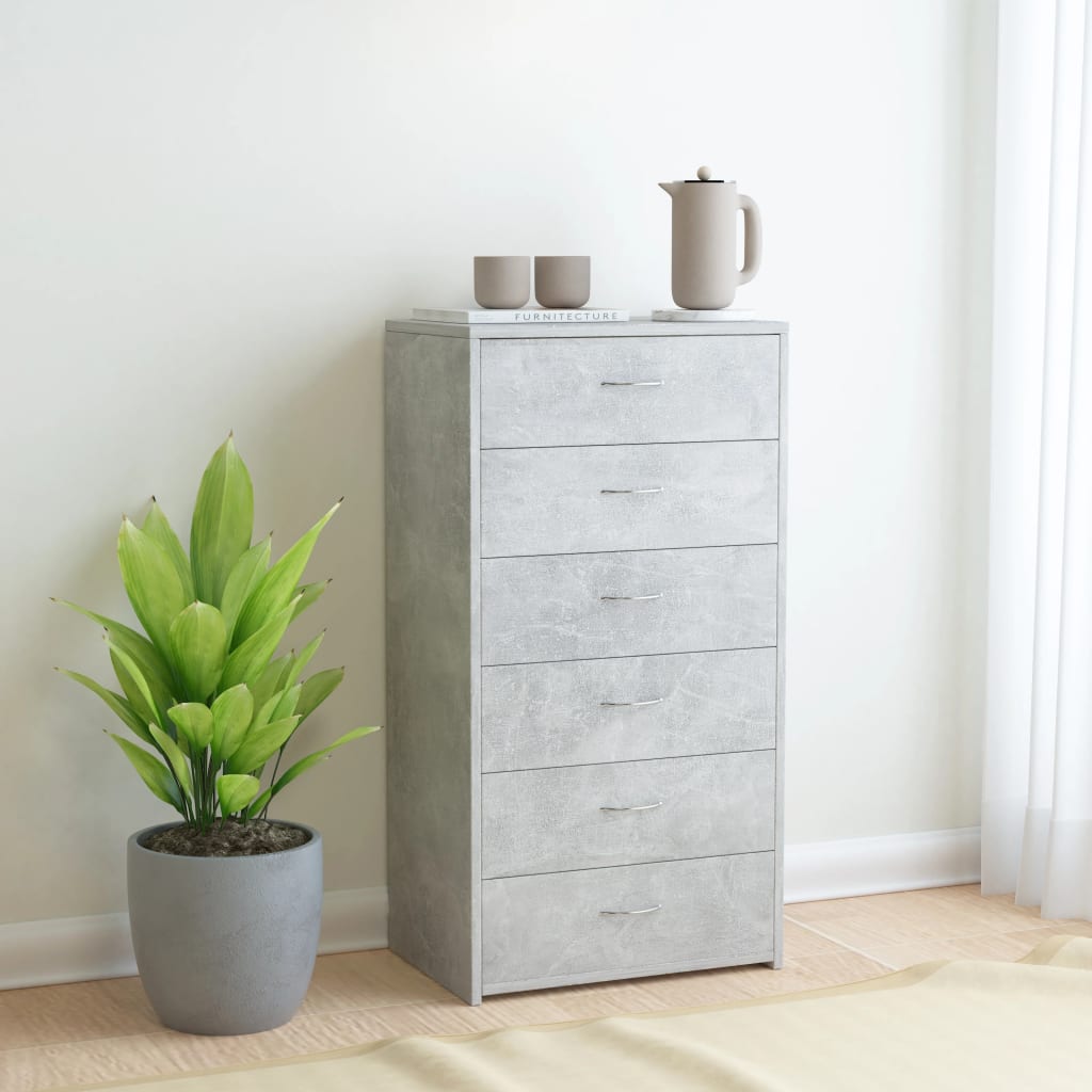 Betongraues Sideboard mit 6 Schubladen