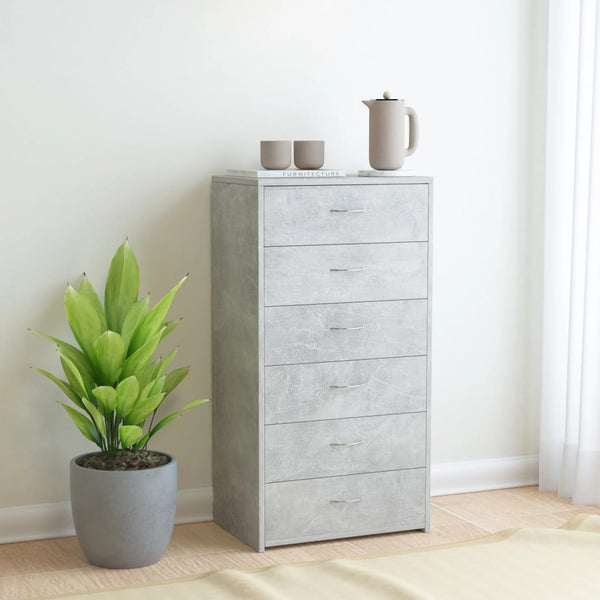 Betongraues Sideboard mit 6 Schubladen