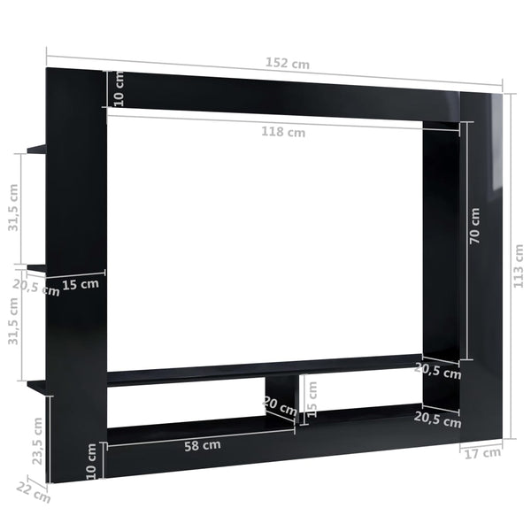 TV-Schrank Hochglanz Schwarz 152 cm
