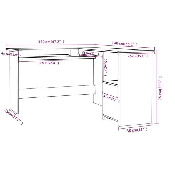 L-Form Eckschreibtisch Grau 120x140 cm