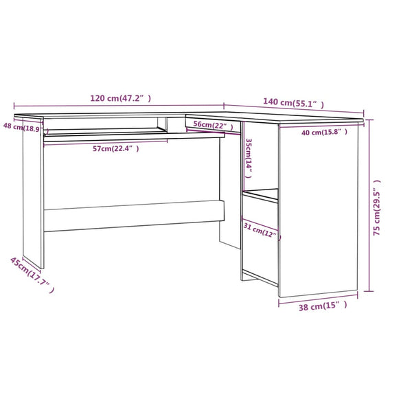 L-Form Eckschreibtisch Betongrau 120x140 cm