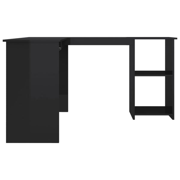 L-Form Eckschreibtisch, Hochglanz Schwarz