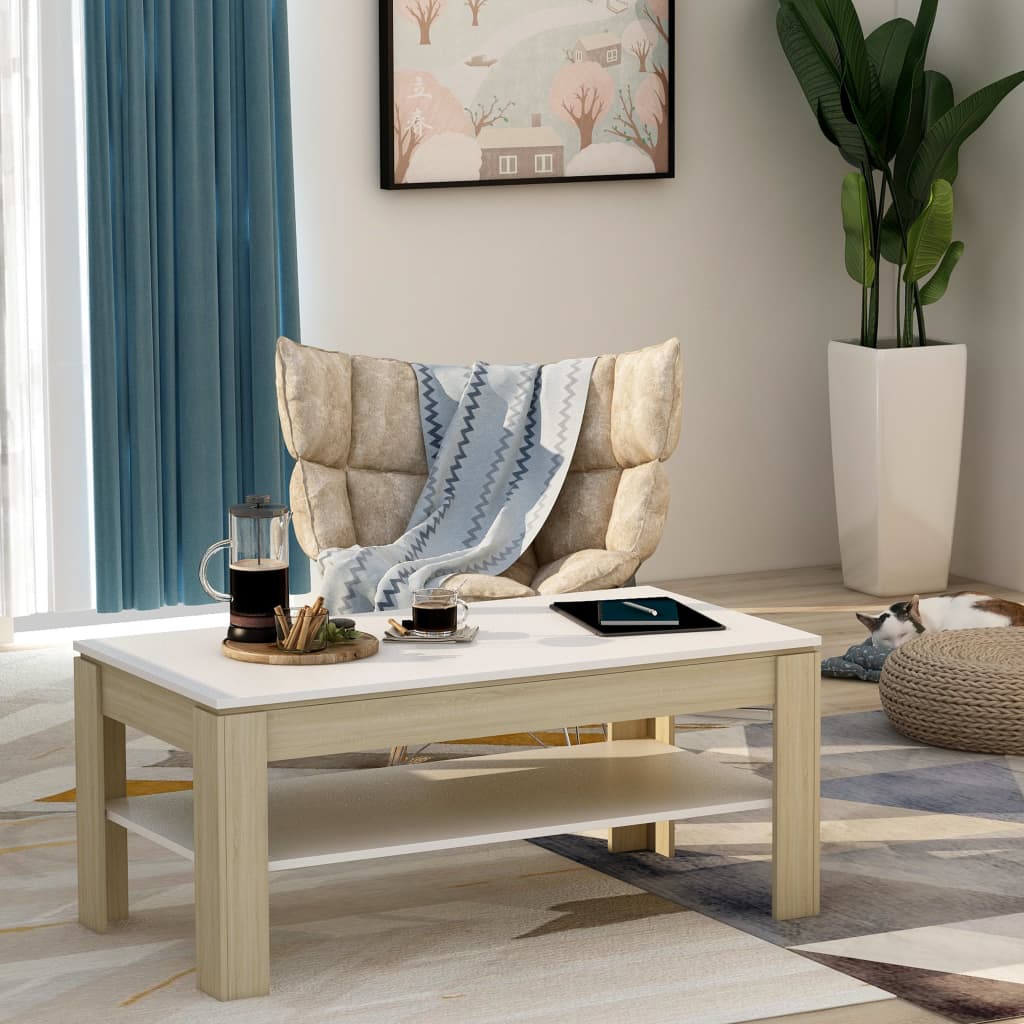 Couchtisch Weiß Sonoma-Eiche 110x60 cm