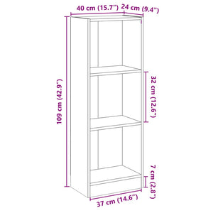Bücherregal Weiß, 3 Fächer, 40x109 cm