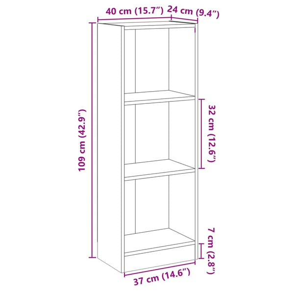 Bücherregal Weiß, 3 Fächer, 40x109 cm