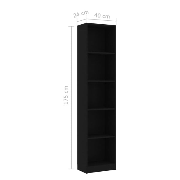 Schwarzes Bücherregal mit 5 Fächern