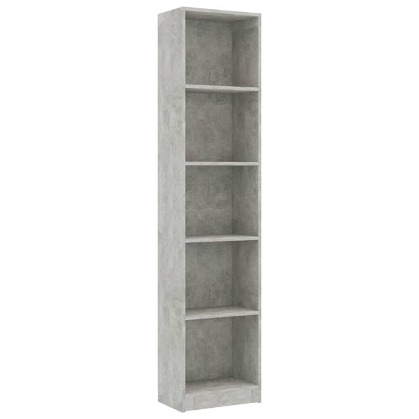 Betongraues Bücherregal mit 5 Fächern