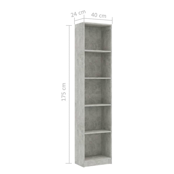 Betongraues Bücherregal mit 5 Fächern