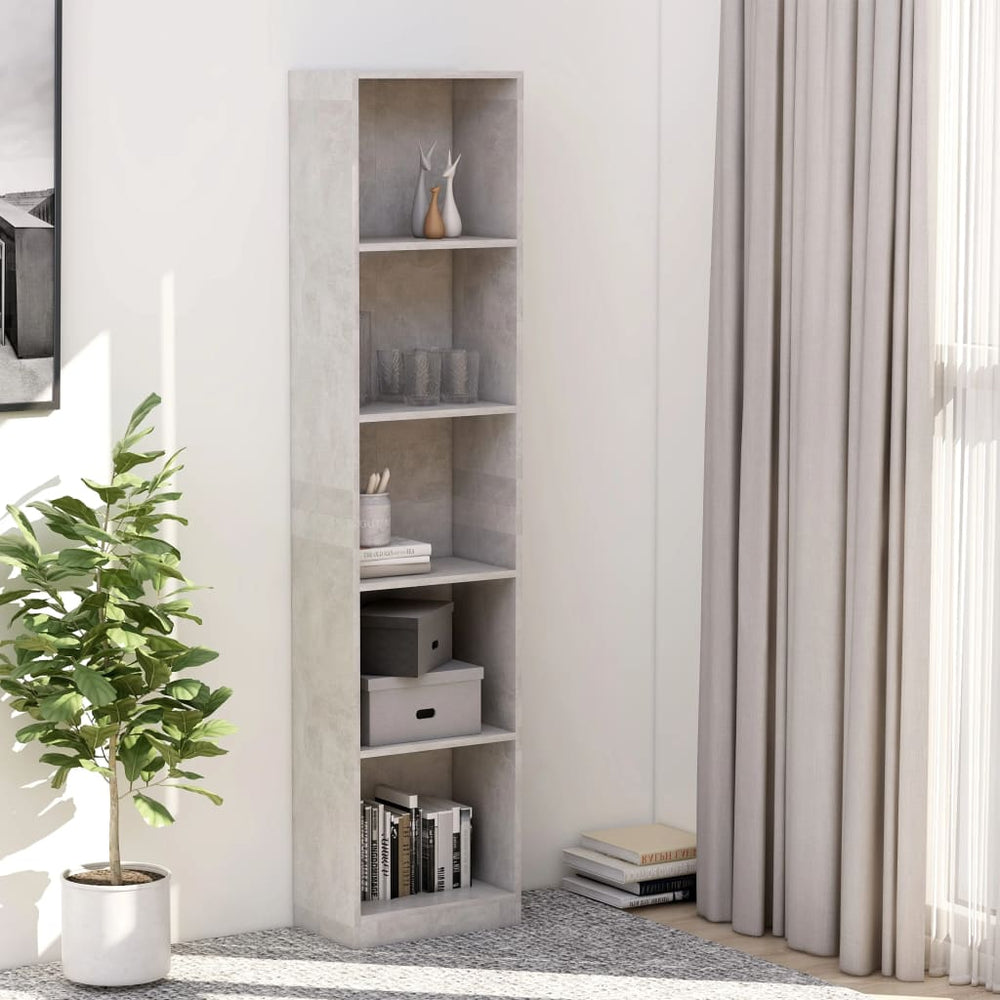 Betongraues Bücherregal mit 5 Fächern