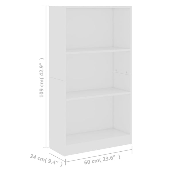 Weißes Bücherregal mit 3 Fächern