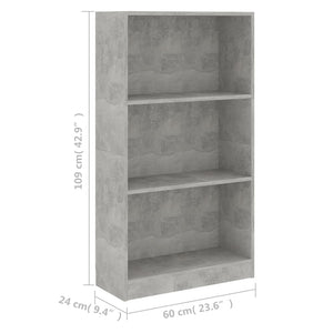 vidaXL Bibliothèque 3 compartiments gris béton 60x24x109 cm Bois d'ingénierie