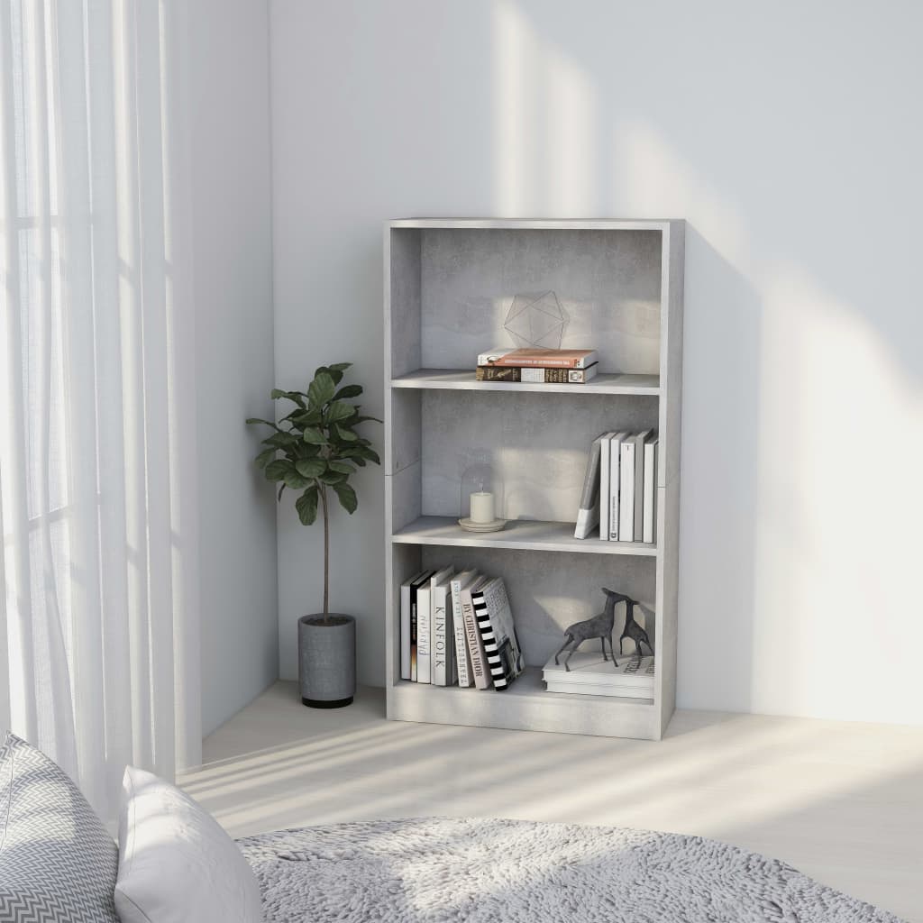 vidaXL Bibliothèque 3 compartiments gris béton 60x24x109 cm Bois d'ingénierie