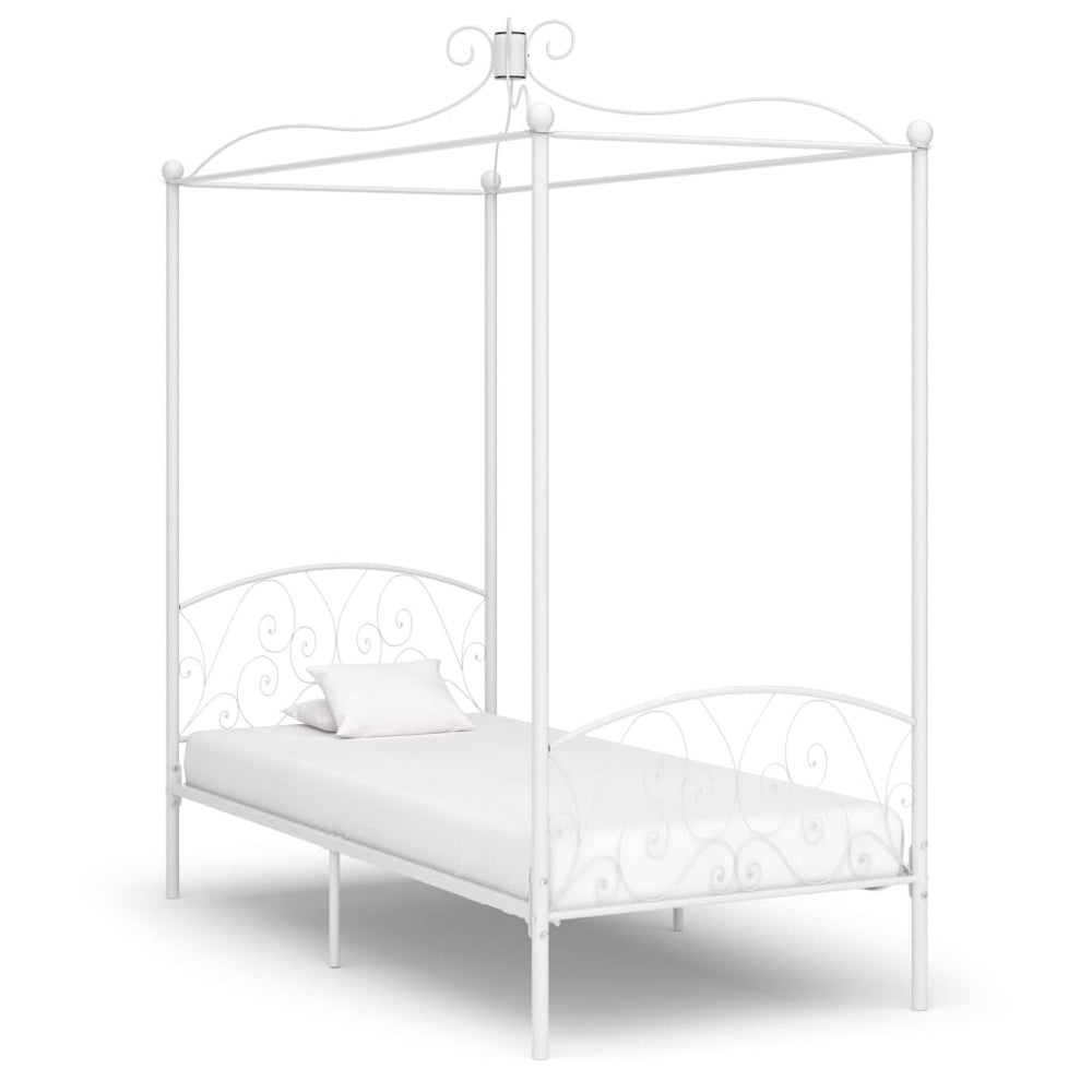 vidaXL Four-Poster Bed Frame White Metal 90 x 200 cm