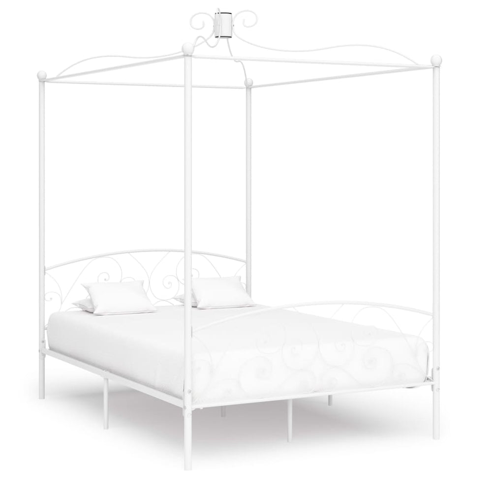 vidaXL Four-Poster Bed Frame White Metal 120 x 200 cm