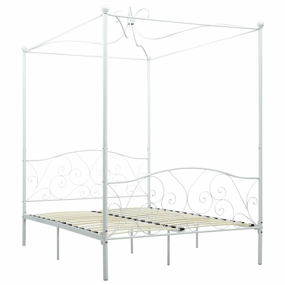 vidaXL Four-Poster Bed Frame White Metal 140 x 200 cm