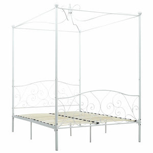 Himmelbett-Gestell Weiß Metall 140 x 200 cm