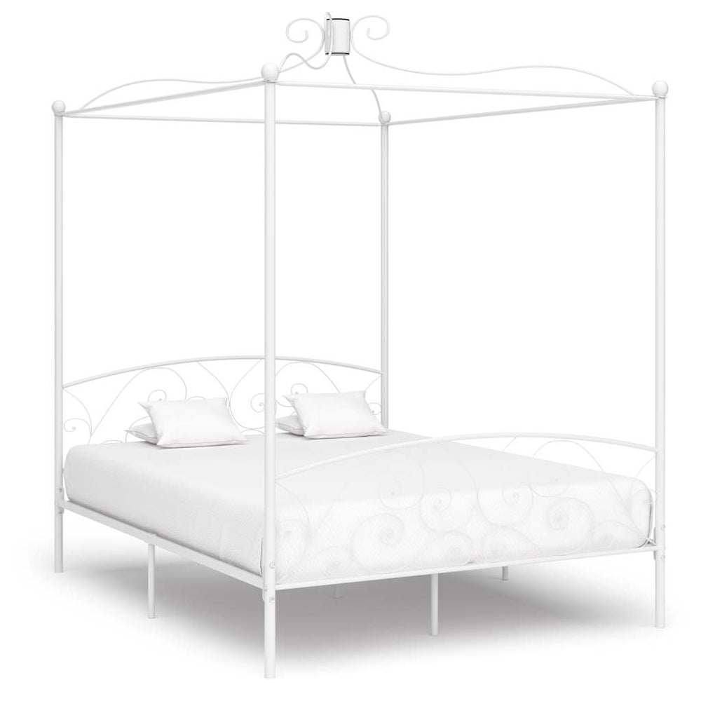 vidaXL Four-Poster Bed Frame White Metal 180 x 200 cm
