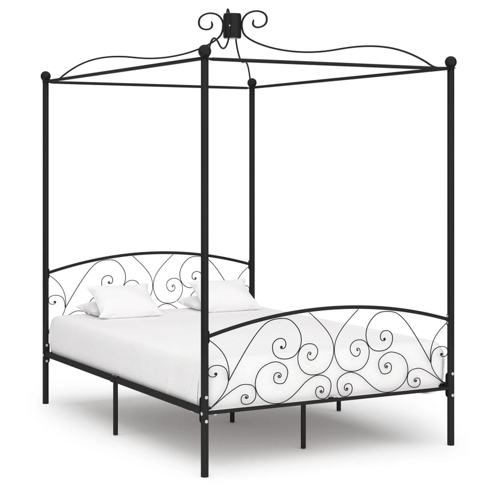 vidaXL Four-Poster Bed Frame Black Metal 120 x 200 cm
