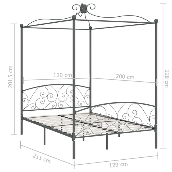 Himmelbett-Gestell Grau Metall 120 x 200 cm