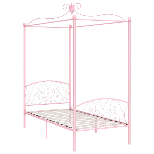 vidaXL Cadre de lit à baldaquin rose en métal 90 x 200 cm