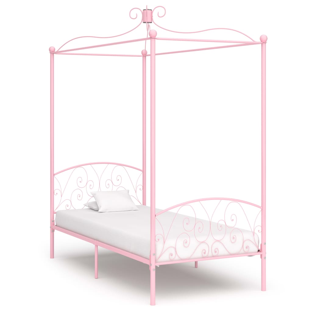 vidaXL Cadre de lit à baldaquin rose métal 100 x 200 cm