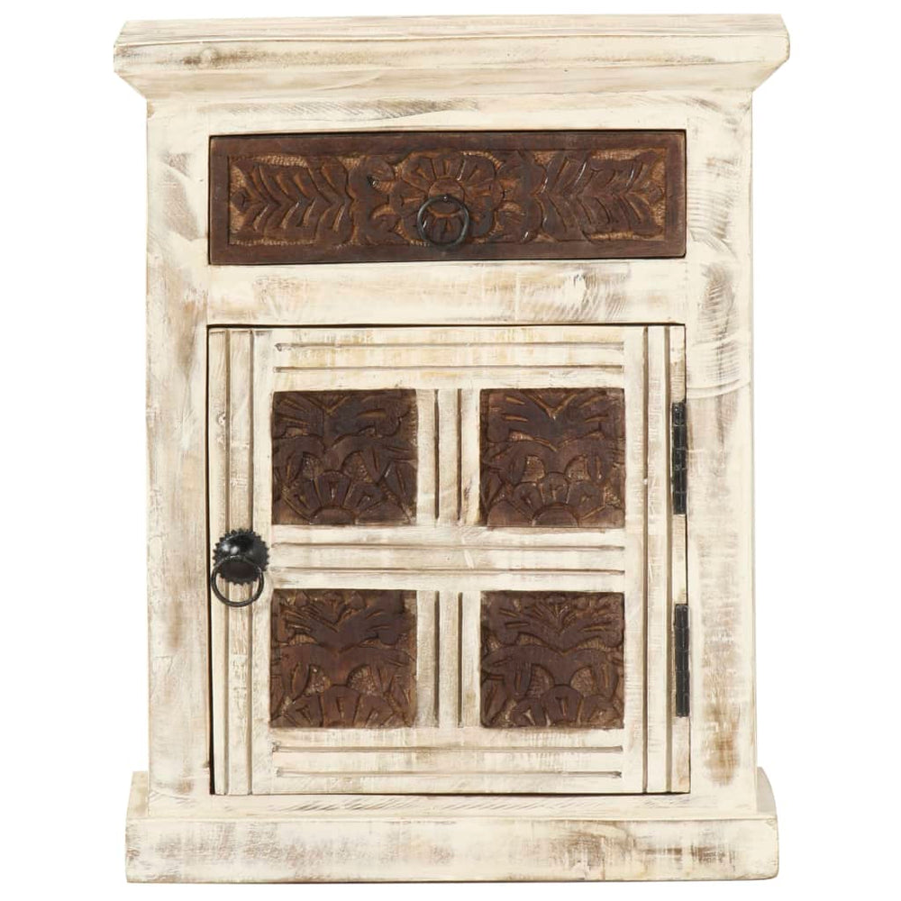 Nachttisch Weiß 40×30×50 cm Mango Massivholz