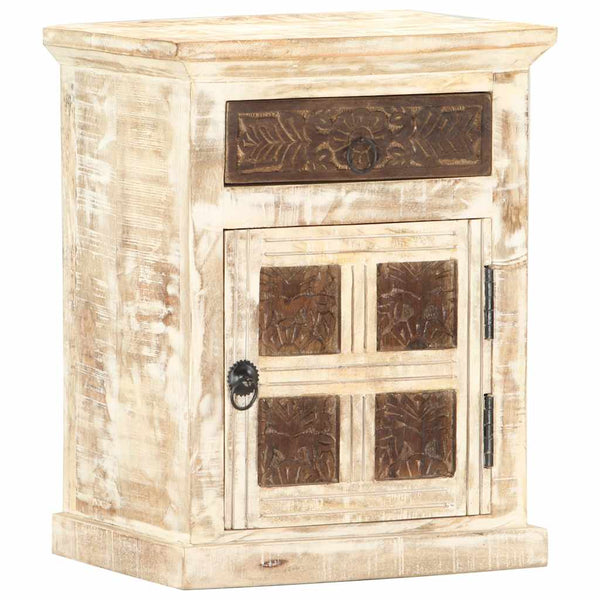 Nachttisch Weiß 40×30×50 cm Mango Massivholz