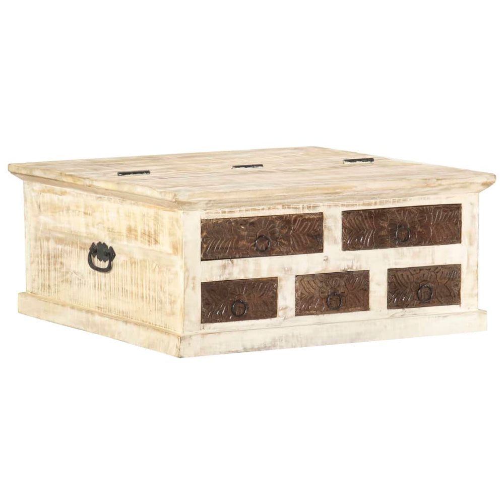 Couchtisch Weiß 68×68×30 cm Massivholz Mango